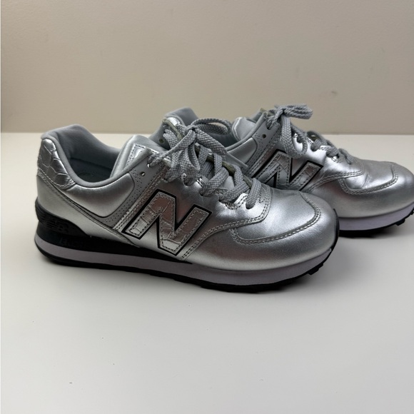 New Balance Shoes - New Balance 574 Metallic Silver Sneakers